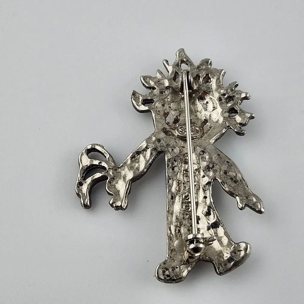 VTG SFJ Black & White Enamel Girl Pin Brooch - 1 3/4